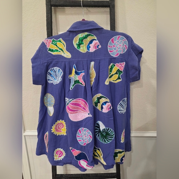 Queen of Sparkles Purple Gauze Colorblock Shell Dress Size Xs qos - Picture 2 of 3